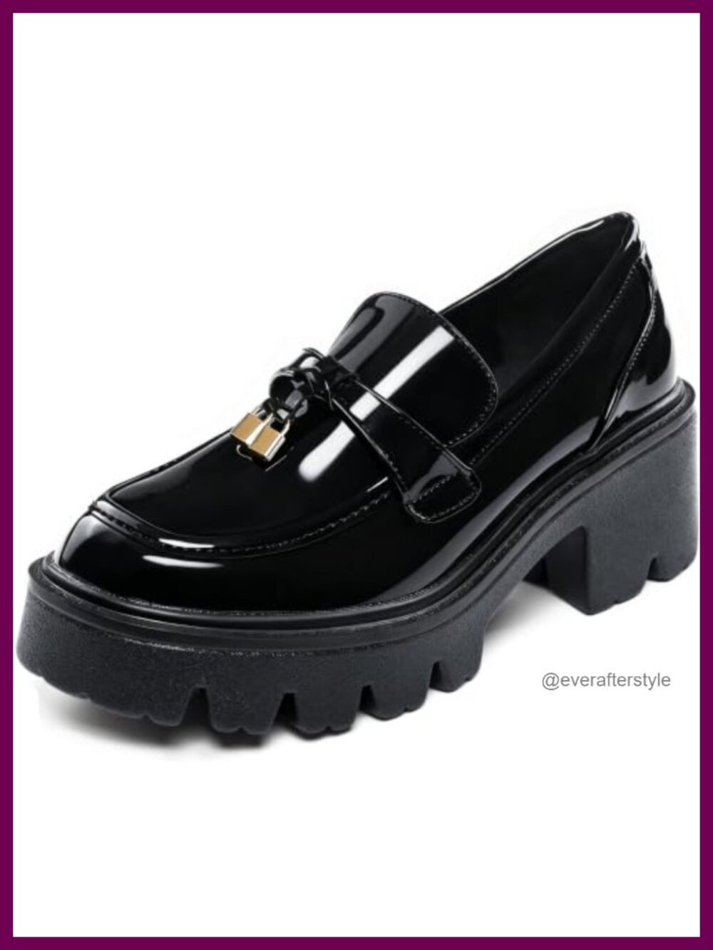 Chunky Platform Loafers for Women Slip-On Work Shoes PU Leather Block Heel